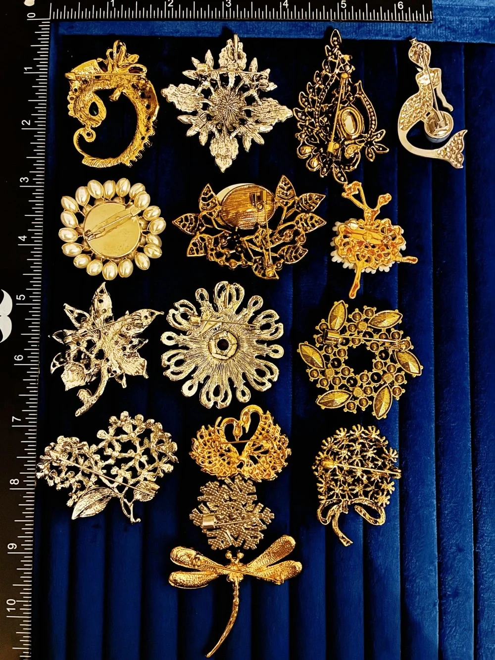 15pc Purple Floral Mermaid Swan Dragonfly Pearl Mixed Rhinestone Brooch Pin Lot